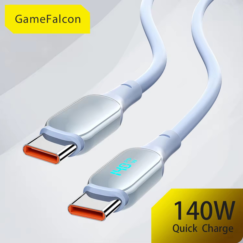140W 5A USB C to USBC Cable WithLED Display USBC Fast Charging Cable Silicone TypeC To TypeC Cable