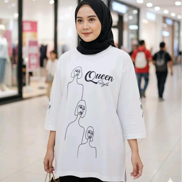 QueenstyleAtasan Wanita Tunik Motif Sablon abstrak