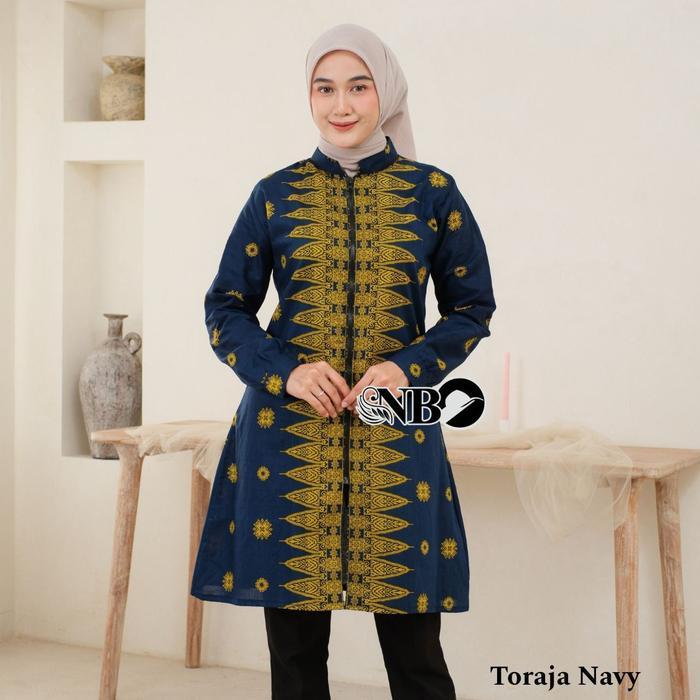 Tunik Ziper Motif Parang Hijau Batik Wanita