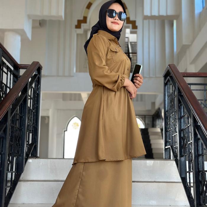 Setelan pemda tunik setelan manset karet Wanita