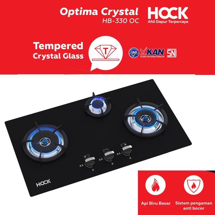 Kompor Gas Tanam Built-in-Hob 3 Tungku Hock Optima Crystal HB-330OC kompor tanam kaca kompor kaca