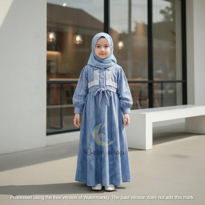 Gamis Anak Perempuan Terbaru Motif Bunga Warna Denim Dan Biru Cocok Untuk Semua Acara Tersedia Usia