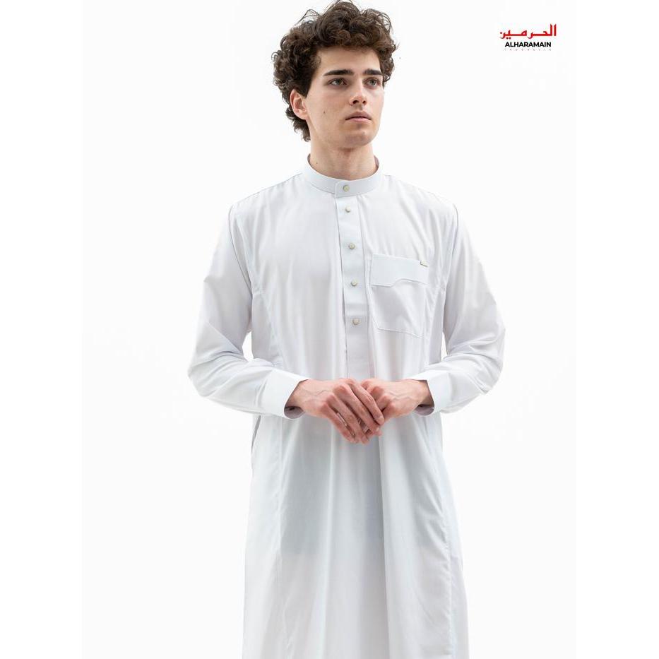 ALRAWDA by Alharamain Jubah / Gamis Pria Dewasa Slimfit Premium Series (1090) Putih Putih Tulang