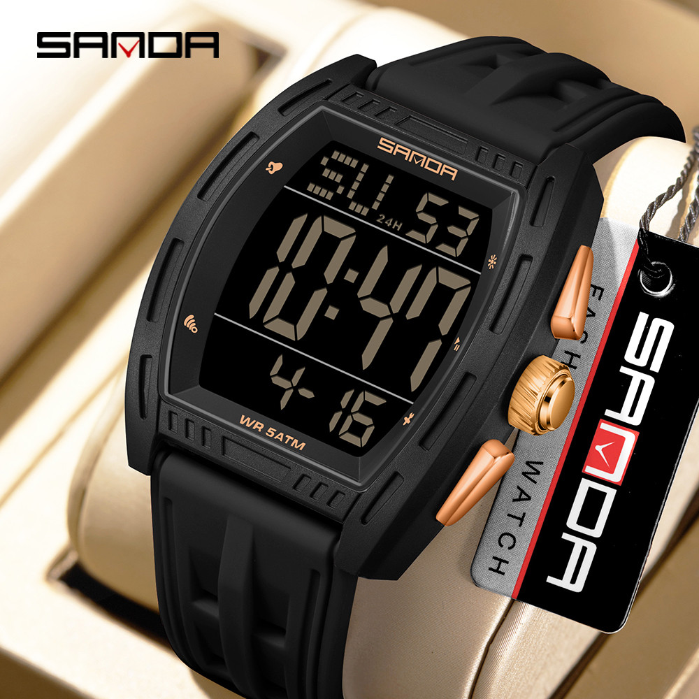SANDA Fashion Dual Display Digital Men Watch Multifunctional Outdoors Sport Waterproof Watch LED