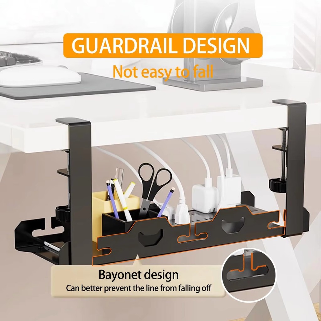 Under Desk Cable Management Tray,No Drill Steel Cable Tray Organizers,No Screws Wire Management Tray