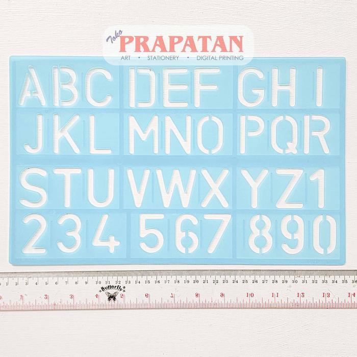 [] Penggaris Mal Huruf Sablon Butterfly Penggaris Angka Mal Abjad