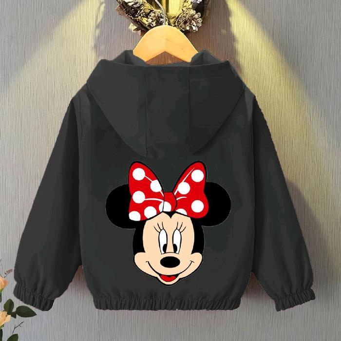 Jaket Anak Perempuan Bergambar Minimous Berhudi Berkerut Tangan Dan Bawah Pasti Diskon