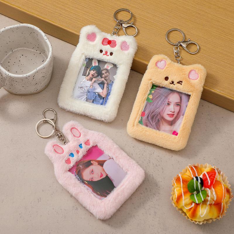 Korea Cute Bear Rabbit Plush Photocard Holder Kpop Idol Photo Sleeve Case ID Card Cover With