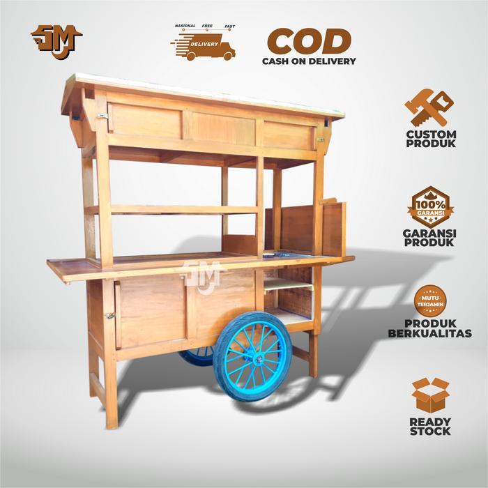 Gerobak Angkringan Rak 3 per 4/Gerobak Usaha Angkringan Murah/Grobak - Kayu Mahoni, Sahabat