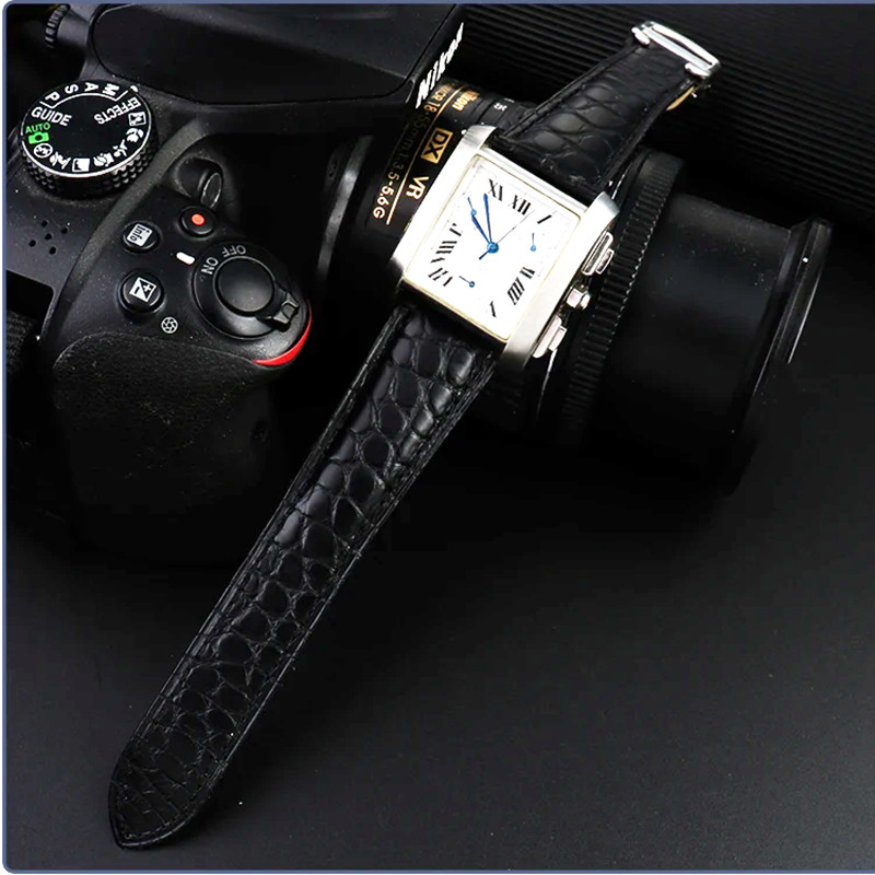 High Quality Crocodile Genuine Leather Watch Strap For Cartier Tank London Solo Leather Watchband