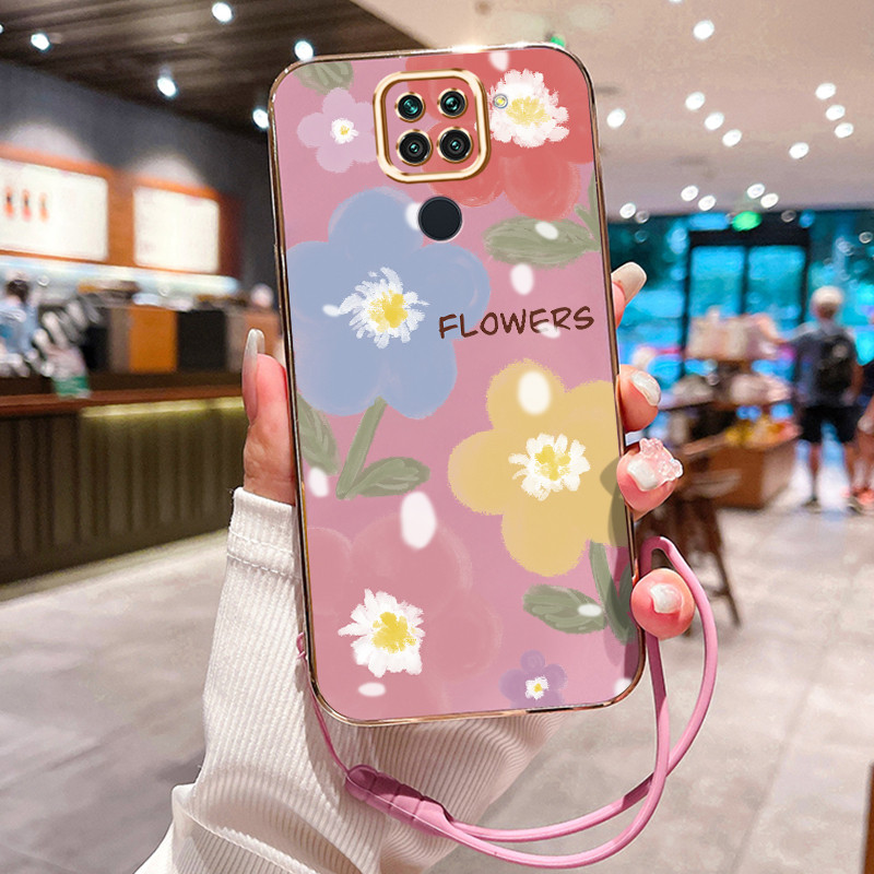 Casing Hp Untuk Xiaomi Redmi Note 9 Note 9s Note 9 Pro Case Bunga cat air tiga warna Elektro Plating