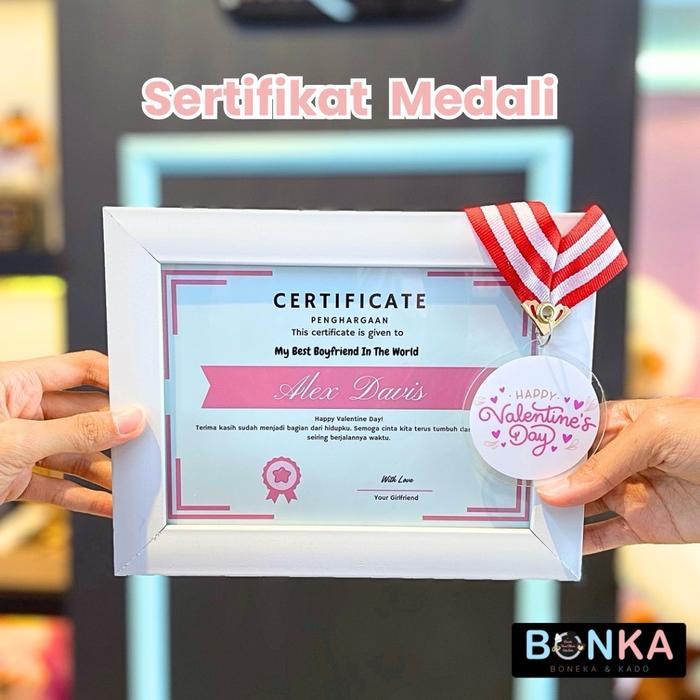 Frame Sertifikat Medali Hadiah Valentine Ultah Anniversary Kado Pacar Wedding Valentine Custom