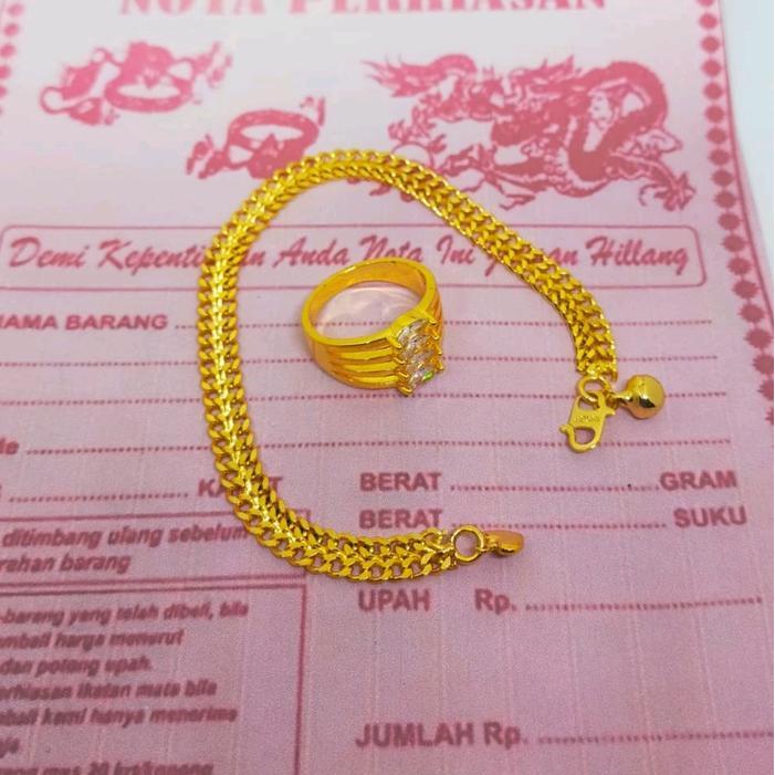 gelang tangan tikar polos free cincin terbuat dari coin asli anti luntur Emas Perhiasan Wanita