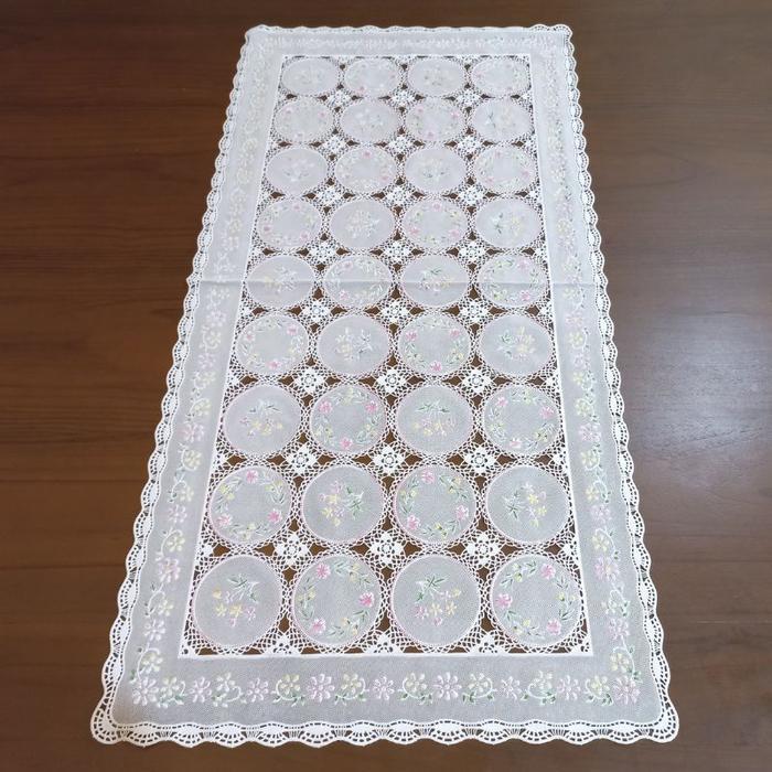 Sale Taplak Meja Tamu Plastik Putih Model Motif Rajut Klasik Vintage Rajutan