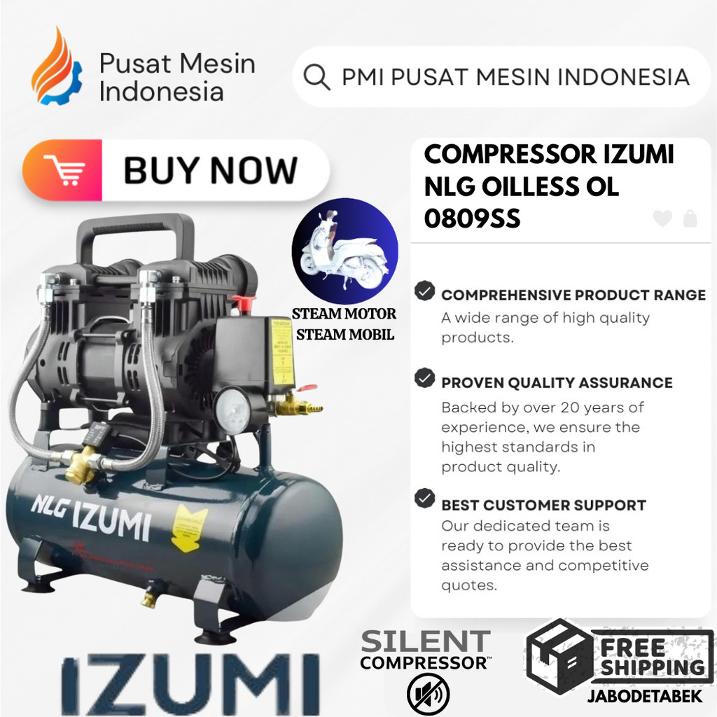 COMPRESSOR IZUMI NLG OILLESS OL 0809SS/ KOMPRESOR 220V/ KOMPRESOR 1 PHASE/ KOMPRESOR STEAM MOTOR/ KO