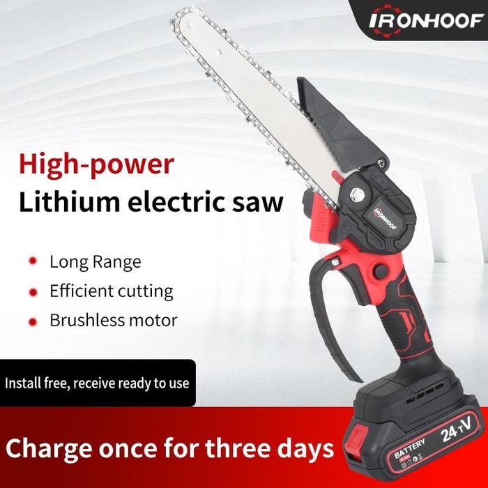 Krisbow Modern - Ironhoof 8 Inci Cordless Chainsaw Mesin Gergaji Listrik Kayu Portable