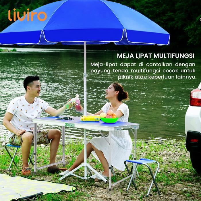 LIVIRO Meja Lipat Dagang Outdoor Jualan Portable Lubang Payung Tengah Berkualitas Booth Bazar Tenda