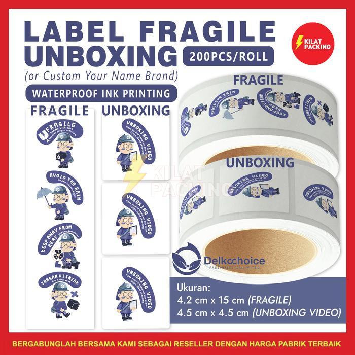 Sticker Fragile Dan Unboxing Mascot Ungu Lucu Delkochoice Tempelan / Label Wajib Video Buka Paket