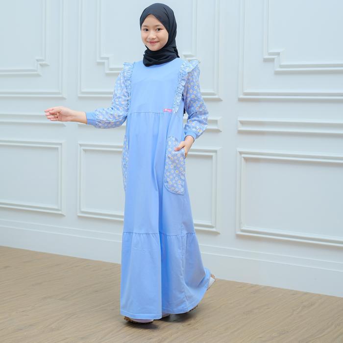 SIAPKIRIM SHIBAKIDS Janeeta Series Gamis Anak Perempuan Blue Sky Bahan Kaos Katun Crinkle Mewah