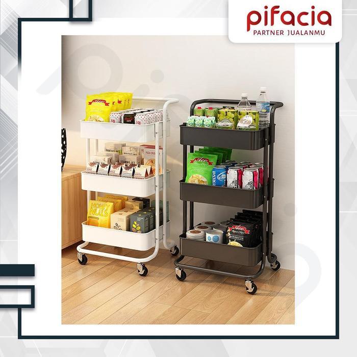 PIFACIA Rak Troli Susun Dapur 3 Tingkat Trolley Salon Hitam Putih Serbaguna