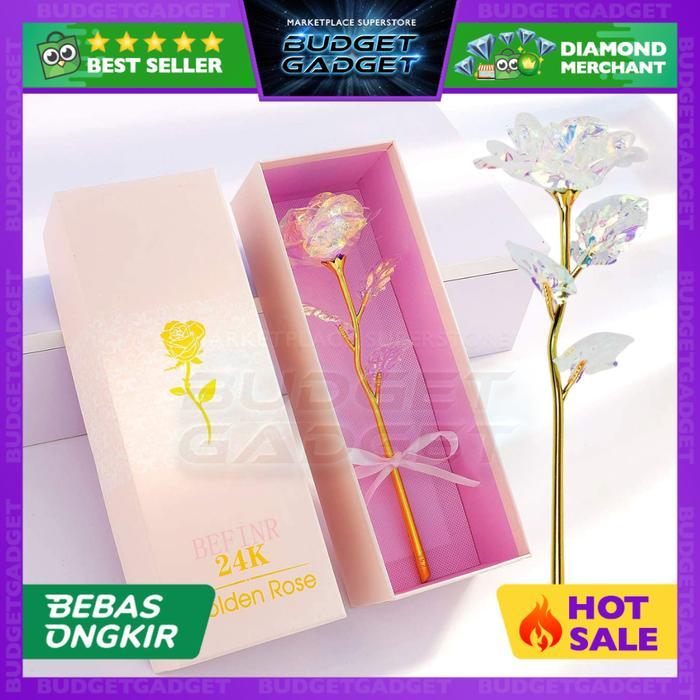 ACEVIVI Bunga Mawar Plastik Dekorasi Gold Foil Flower Rose - AC0113