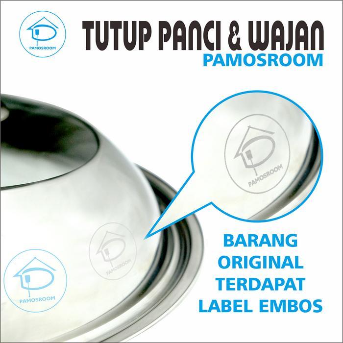Pamosroom Tutup Wajan Kuali Panci 34 Cm Tutup Wok Pan Enamel Stainless Dengan Kaca 34Cm