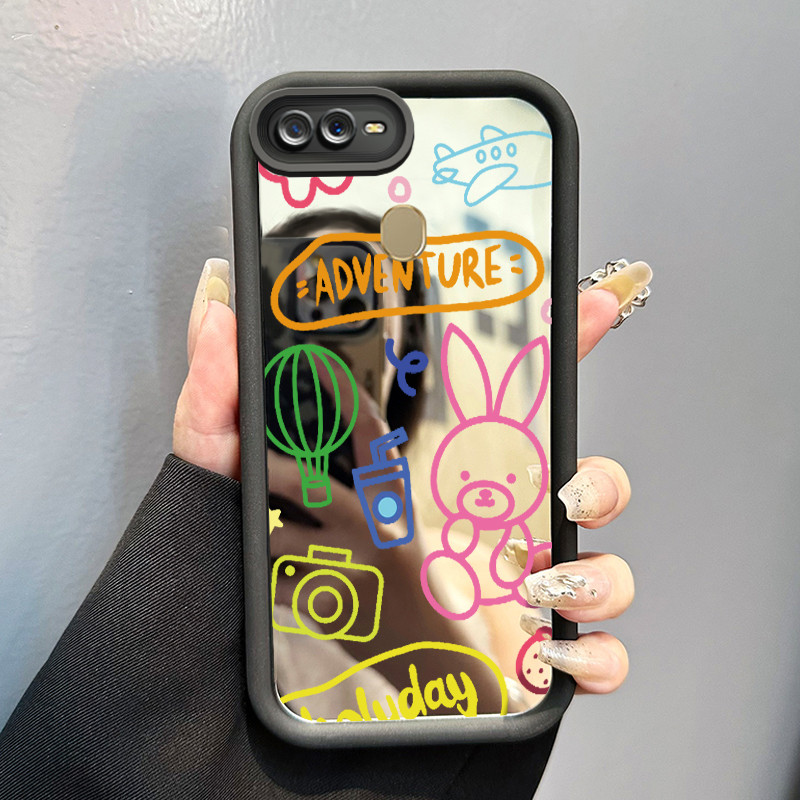Casing Hp OPPO A7 OPPO A5s OPPO A12 OPPO A12S A11k Case Colorful striped rabbit Mirror Kasing siliko