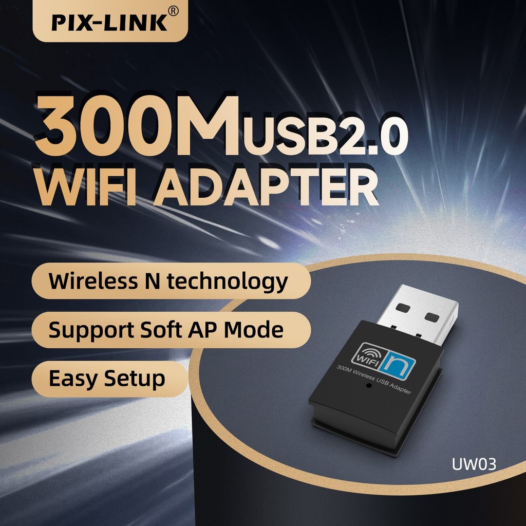 PIX-LINK UW03 Mini Usb Wifi Adapter For Pc Windows Mac 300Mbps Wifi Adapter 2.4GHz Long Range USB
