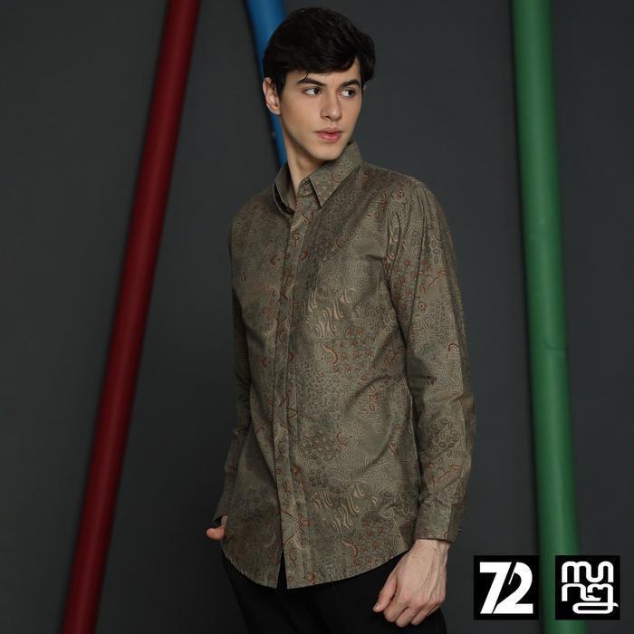 BATIK COUPLE MODERN Kemeja Rok Lilit Batik Pria Lengan Panjang Motif Sekar Jagad Warna Hijau Alam