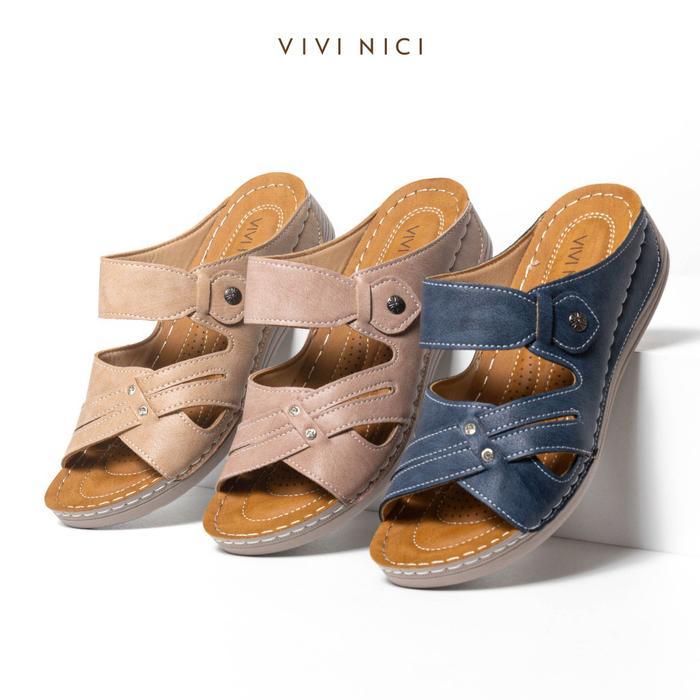 Vivi Nici - Fara Sandal Slip On Wedges Wanita Hak 5 Cm Pink Merah