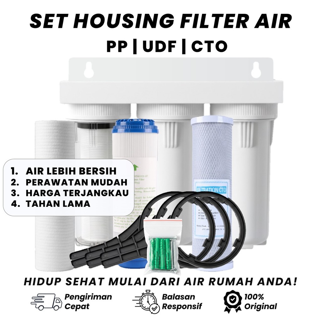 Filter Air Saringan Air PDAM, PAM, Sumur, 3 Tabung / Tahap, 10". - Tabung Clear