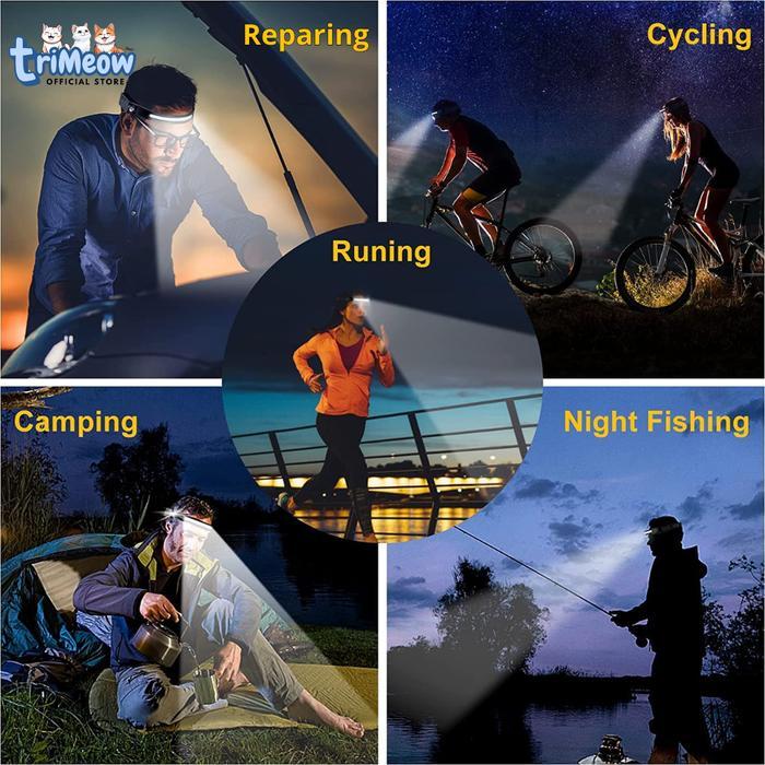 Senter Kepala Led 35W/50W/80W Headlamp Dual Cahaya Putih & Kuning Rechargeable Sorot Jauh Super