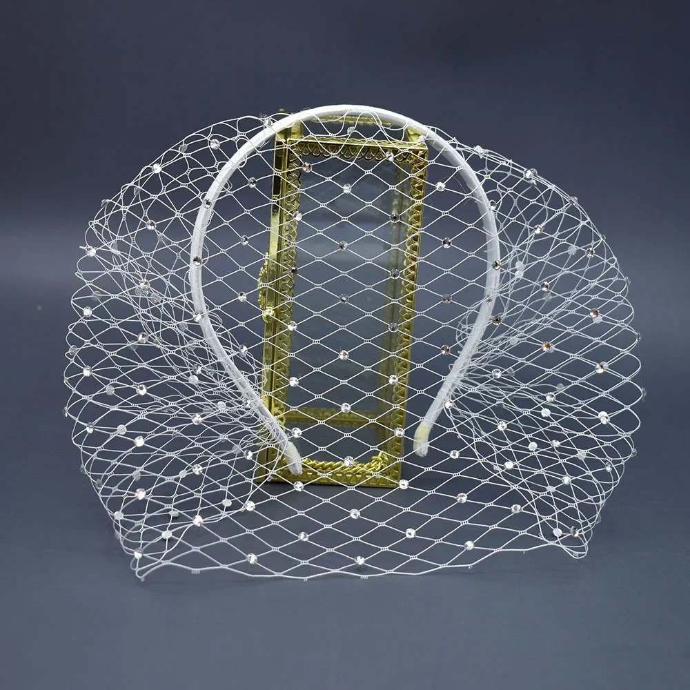 Women Veil White Headband Birdcage Veil Headwear For Bridal Fascinators Black Face Net Mask Hair