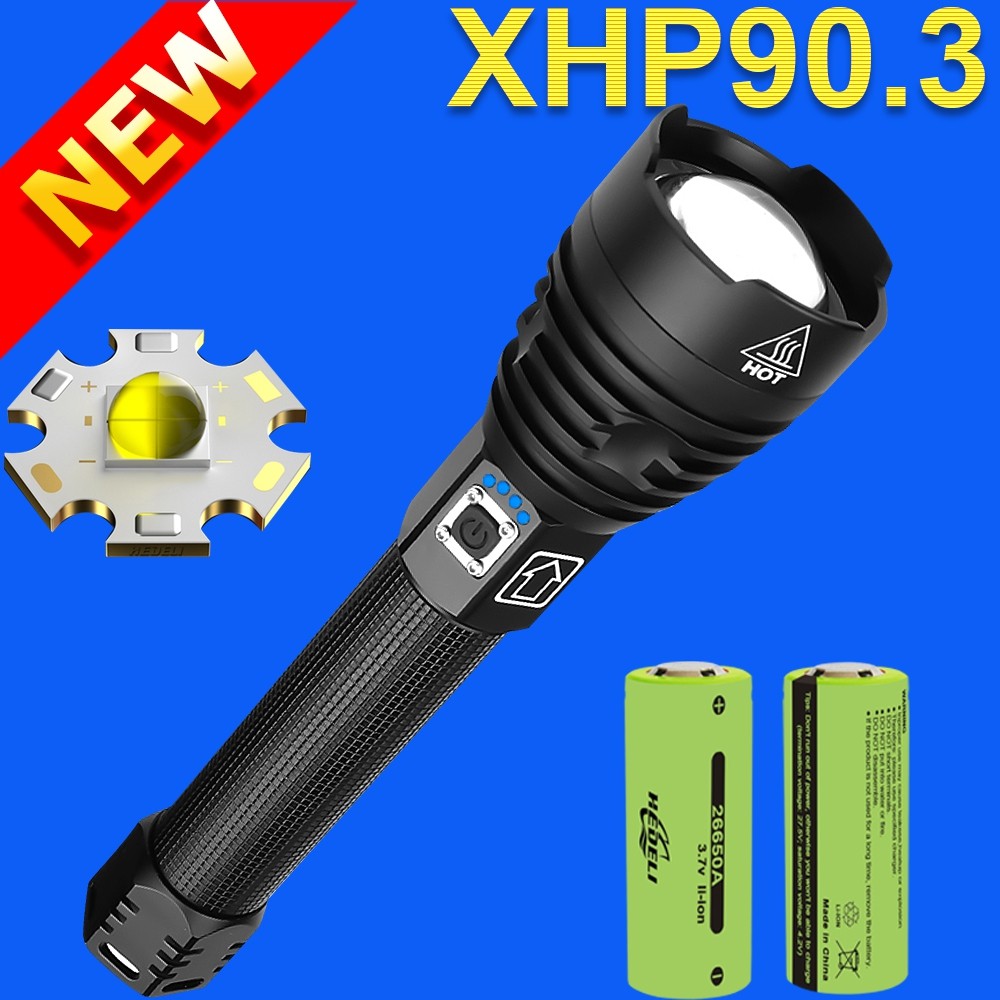Super XHP90.3 powerful led flashlight 18650 Rechargeable tactical flashlight xhp90 usb flash light t