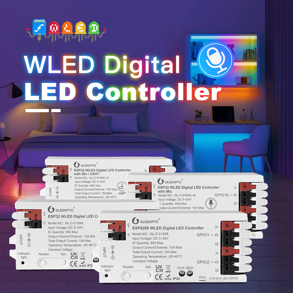 GLEDOPTO WLED LED Strip Controller ESP8266 ESP32 Mic RGB IC Digital Lights Addressable String Light