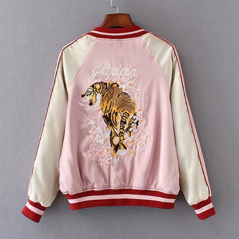 Sukajan Tiger Embroidered Women Bomber Baseball Jacket Japan Harajuku Female Coat Sukajan 2025 Girls