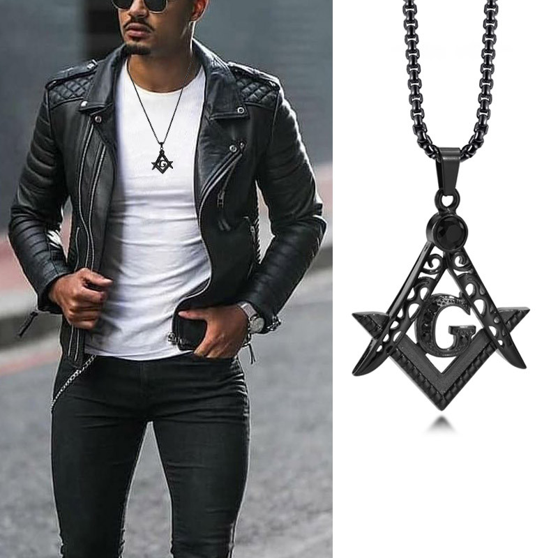 Masonic G Freemasonry Crest Necklace, Men Neclace, Stainless Steel Mason Masonic Symbol Pendant for