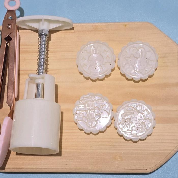 PRODUK TERLARIS CETAKAN KUE BULAN (50GR) MOONCAKE PRESS (4PC) IMLEK NASTAR MOLD PREMIUM-BUNNY FULL