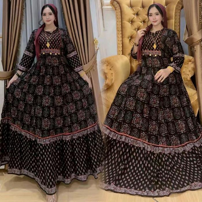 Baju Gamis Wanita Hindi Najara Standart & Jumbo Ld110 Ld120 Pakaian Rayon Pre Miyum Lengan Panjang