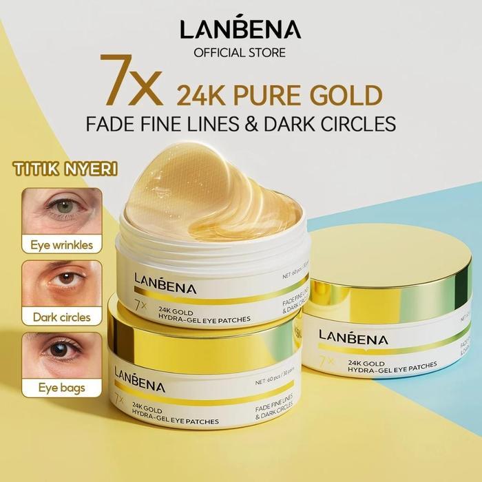 LANBENA 24K Gold Collagen Eye Patch Penghilang Kantung Mata Lingkaran Hitam Masker Mata Anti Penuaan