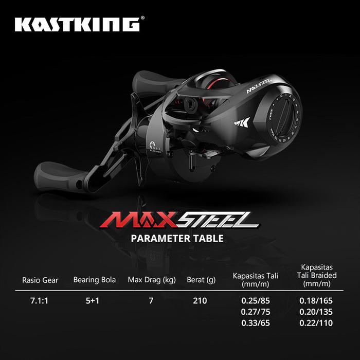 KASTKING MAX STEEL BAITCASTING REEL PANCING LONG CASTING, GEAR RATIO: 7.1:1, MAX DRAG: 7KG RODA IKAN