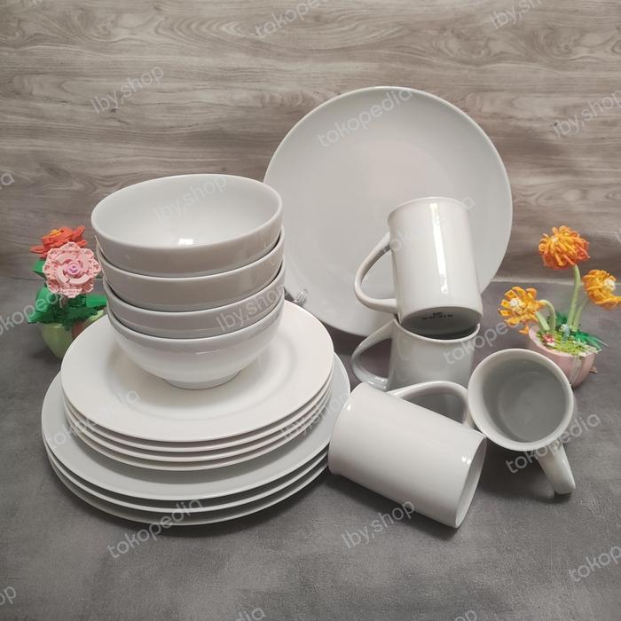 Dinner set keramik putih 16 pcs piring set putih bagus