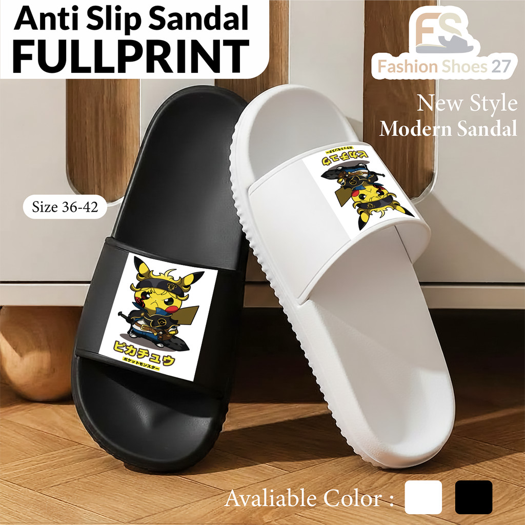 Sandal Sandal Cowok Kartun PIKACHU Lucu Desain Lucu & Trendy Anti Licin Kasual Untuk sehari-hari Kek