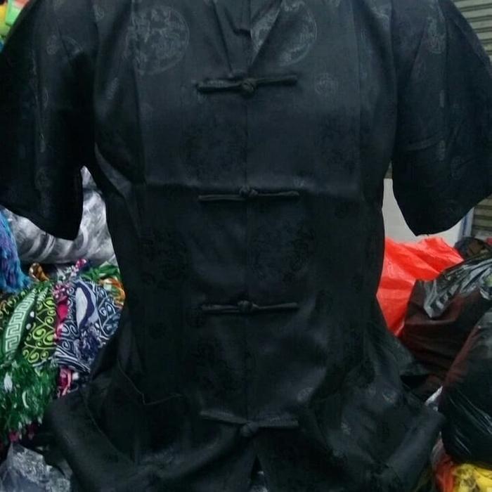 ... Cheongsam Atasan Lengan Pendek Pria Khusus Hitam