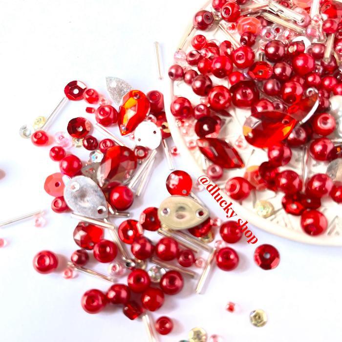 Payet Manik Aneka Motif Tabur Jahit Murah Lengkap Per 25 Gram Asli Benang Lem Untuk Kalung Gelang