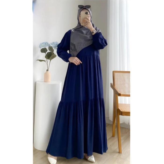 ASLI Ummi Athaya - Gamis Polos Zeta Black Twill, Dress Rayon Twill Rayon Viscose LD 115 Motif Nyaman