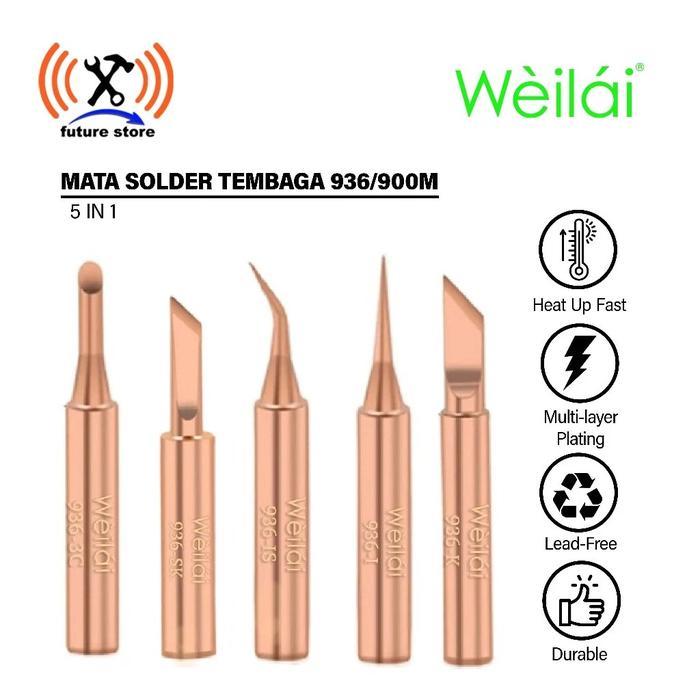 Ezren Tool Kit - Mata Solder Tembaga 936/900M - Mata Solder Station-Solder Tip/Lurus/Bengkok/Pisau