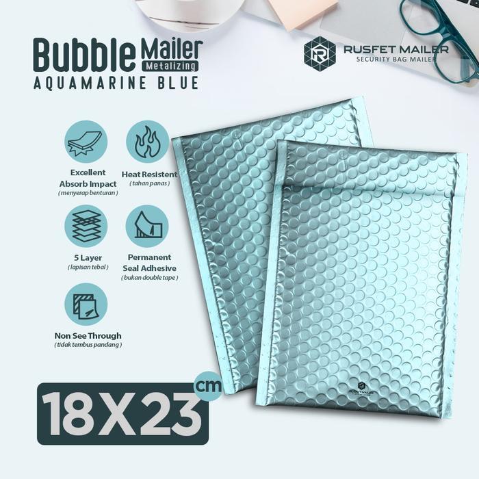 Amplop Bubble Mailer Bubble Packing Olshop Blue Aquamarine 18X23