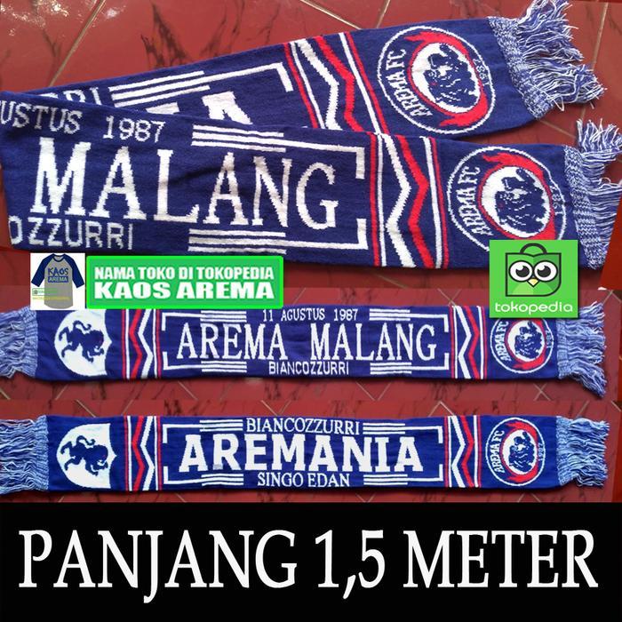 Syal Arema Indonesia Rajutan Mesin Halus Lembut Panjang 1.5 Meter Kombinasi Biru Merah Cocok untuk