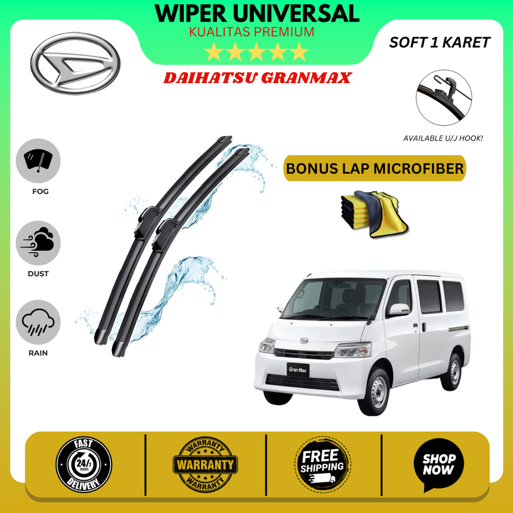 Wiper Daihatsu Grand Max Frameless Kaca Depan Mobil Free Lap Microfiber